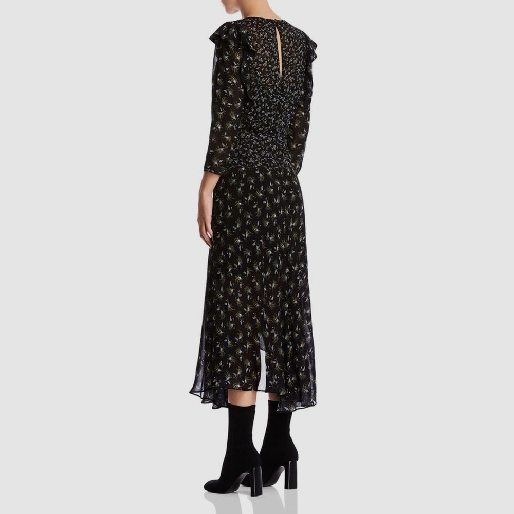 Anthropologie Bailey 44 Ophelia Black Floral Print Ruffle Midi V Neck Boho Dress - Picture 15 of 15